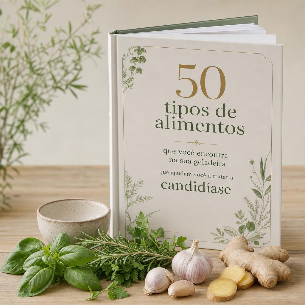 Capa do material bônus: 50 tipos de alimentos que ajudam a tratar a candidíase